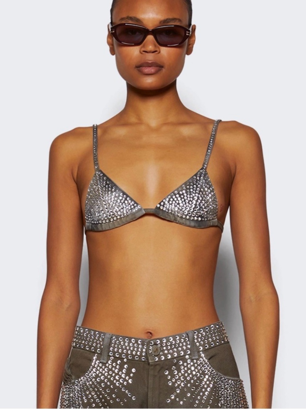 The Attico Denim Embellished Bra Top Dark Gray NWT